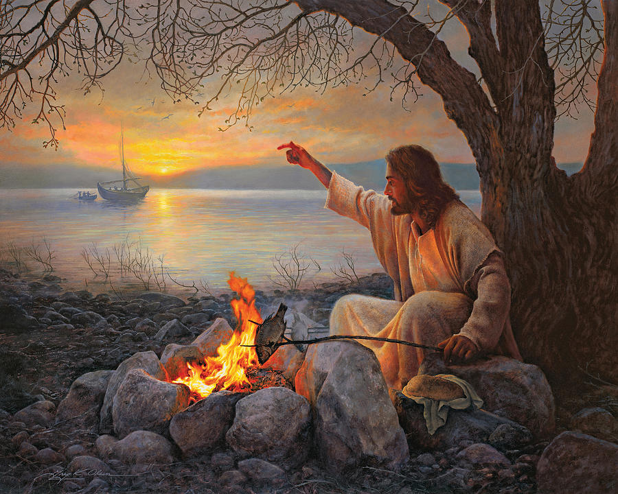 Jésus Christ rôtir du poisson Peintures à l'huile